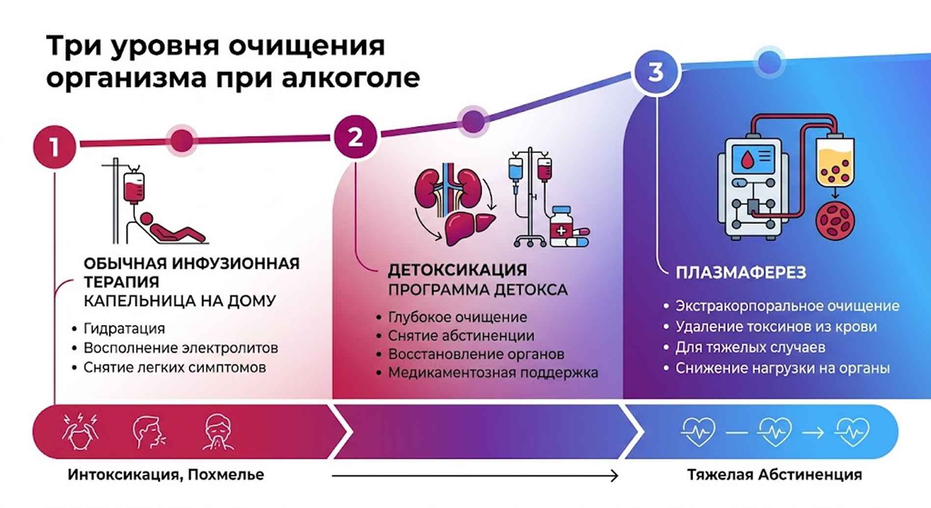 Схема трех уровней очищения организма при алкоголе