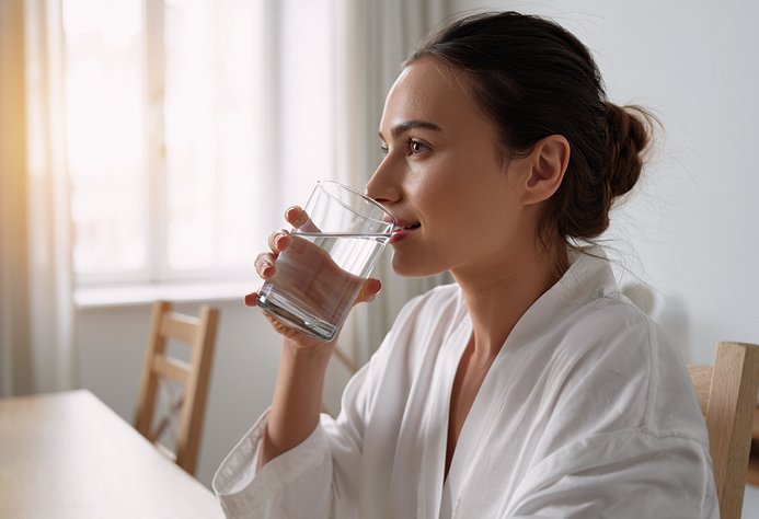Женщина пьет воду Употребление воды